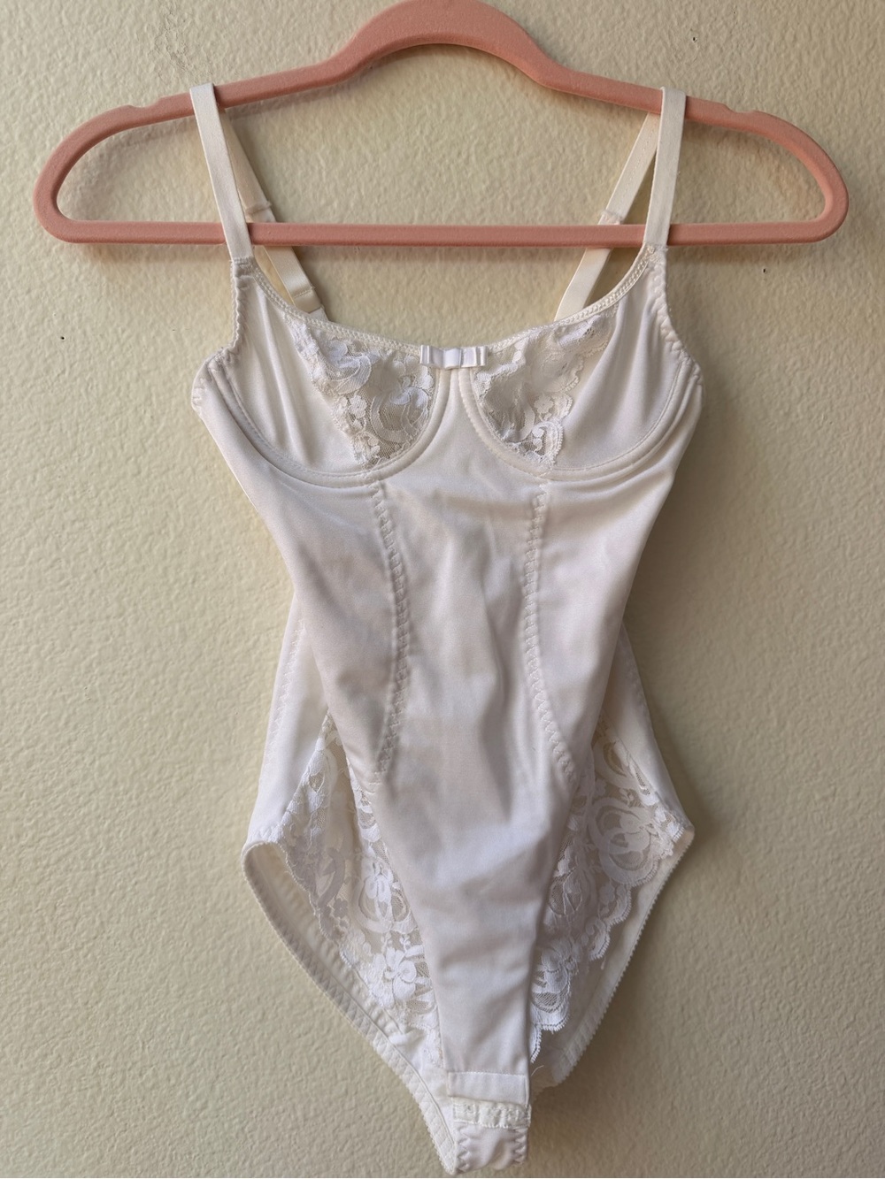 Vintage White Satin Lace Teddy Bodysuit Bridal Wedding Romantic Coquette XXS